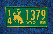 1958 Wyoming Cowboy & Horse Truck License Plate picture