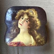 Antique Victorian Art Nouveau Cellulid Top Vanity Dresser Box w/Lady Whimsical picture