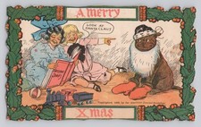 Buster Brown Dog Tige as Santa Christmas 1906 American Journal Postcard DAMAGED picture
