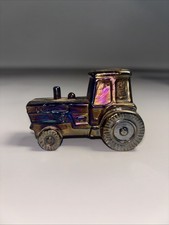 RARE Boyd Glass Tractor Cobalt Blue Carnival Iridescent Vintage Figurine picture