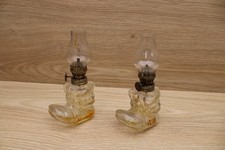 Vintage Clear Glass Boot Shaped Miniature Oil Lamps Matching Pair of 2 picture