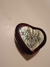 Trinkett Box Small Heart Shape Abalone Mother Of Pearl Flowers picture