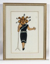 Michael Kabotie Lomawywesa 1959 Hopi Mudhead Lady Singing Hand Painting & Signed picture