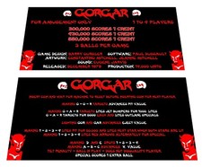 Williams Gorgar Pinball Custom Apron Instruction Cards picture
