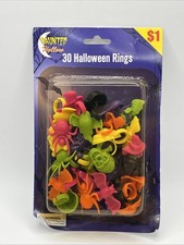 Vintage NOS Haunted Hollow 30 Halloween Plastic Rings Ames 1990s Party Favors picture