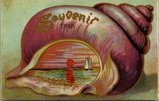 Seashell Sunset Sailboat Souvenir Vintage Postcard 4P23-25 picture