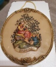 Antique Vnt Christmas 3-D Wax Carved & Handpainted Oval Folk Art Plaque Germany picture