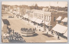Blue Earth Minnesota Main Street Parade Band Storefronts Downtown RPPC Postcard picture