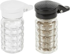 Moisture Proof Salt & Pepper Shakers - 1.5 Oz - Glass W/Black & White Lids Sprin picture
