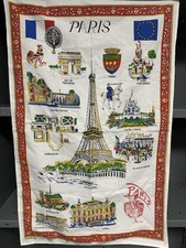 Vintage Paris France OVET Souvenir Dish Tea Towel Notre Dame Eiffel  NOS 24x32 picture