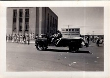 1947 REO Truck Parade Photo RED Triangle A Dealer Sign Crowd & Bunting picture