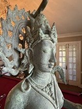 Antique Vishnu Deity Statue 40” tall Hindu God Sculpture Goddess Lost Wax picture