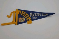 Vintage Mackinac Island Michigan 1956 Pennant Flag Rare Felt 50s USA Vtg Used  picture