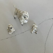 vintage 3-piece set of white bone china or porcelain poodle figurines picture