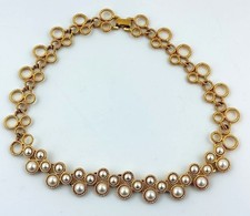 Vtg Collier Napier Gold Tone Faux Pearl Textured Circle Link Statement Necklace picture