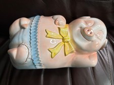 Vtg Ceramic Piggy Bank Bow Tie Oversized Kitschy Farmhouse Plug picture