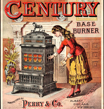 FANTASTIC - Big - Century Base Burner Perry Stove NY Victorian Trade Card j.US picture
