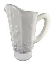 Vintage Westmoreland White Milk Glass Paneled Grape Handled Water Pitcher picture
