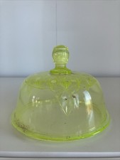 Vaseline Glass Butterdish Top, Vintage Buttons and Bows Yellow Uranium DIRTY picture