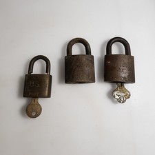 3 Vintage Eagle Lock Co Terryville Conn USN US Navy Brass Padlock W Key  picture