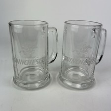 Winchester Ammunition Horse Rider 14 Oz Etched Glass Beer Mugs Set of 2 picture