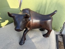 Vintage Hand Carved Polished Wood Bull Sculpture picture