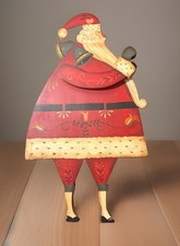 Vintage Hand Painted Wooden Santa Cutout 18.5