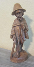 Vintage Folk Art Old Man with Cane Hand Carved Wooden Figurine Sculpture picture