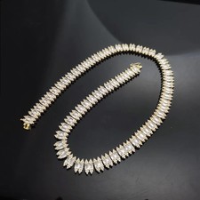 Baguette Diamond Double Layer Men's Choker Tennis Necklace 14K Yellow Gold Over picture