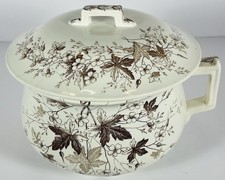 Antique Emery Cranesbill Ironstone Transferware Chamber Pot With Lid picture