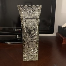1981 Vintage Innovation #410 McKee Glass Vintage Square Cut Crystal Vase 12 inch picture