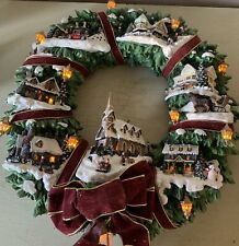 Thomas Kinkade Christmas Village Wreath Hamilton Lighted 16” Works picture