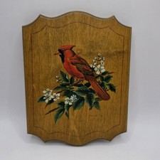 Vintage 1985 Red Cardinal Wooden Hand Painted Wall Hanging Decor 6.25 X 8.25 picture