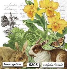 (5305) TWO Individual Paper BEVERAGE / COCKTAIL Decoupage Napkins - EASTER BUNNY picture
