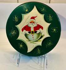 Vintage Green Round Christmas Santa Biscuit Tin Decorative Tin Metalware picture
