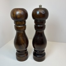 Dark Brown Wood Wooden Salt Shaker And Pepper Mill Grinder 8”  picture