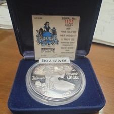 1987 Rarities Mint Disney Snow White 50th 5 oz .999 Silver Coin Box COA picture