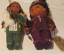 LOT OF 2 Vintage Carlson Doll Native American Dolls Brother Sister  picture