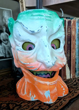 Paper Mache Style Halloween Devil Head Original Look w/ face Lantern 8