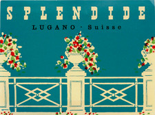 Hotel Splendide ~LUGANO - SWITZERLAND~ Vibrant / Colorful Luggage Label, c. 1950 picture