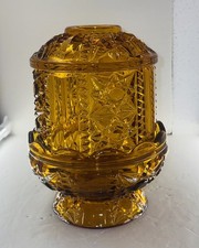 Vtg Indiana Stars & Bars Fairy Lamp Colonial Amber Glass picture