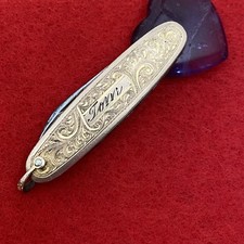 Old Vintage Gents Gold Filled Engraved Fob Pocket Knife Pen Keychain picture