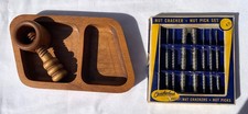 Vtg Wooden Threaded Screw Nutcracker/Mid-century Trapezoidal Tray/Quackenbush Se picture