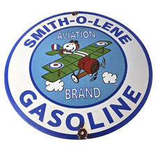 Vintage Smith-O-Lene Snoopy Aviation Porcelain Sign - Peanuts Gas Sign picture