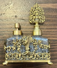 BEAUTIFUL Vintage 3pc Perfume Set, Ormolu Filigree, Glass Bottles, Dauber picture