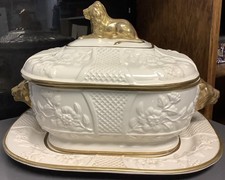 Mottahedeh Design Bassoon Italian Porcelain Tureen Figural Lions Platter  Bowl picture