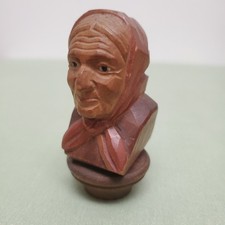 Vintage Hand Carved Wooden Bottle Stopper Cork Topper Babushka Folk Woman picture