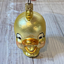 Vtg Blown Inge Glas Glass Yellow Bird Tweedy Head Christmas Ornament Germany 4