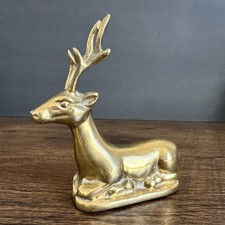 Vintage Brass Deer Stag Elk Resting Laying MCM Decor Winter Christmas Bookshelf picture