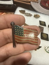 1946 Vintage Premium Cracker Jack Prize Tin Litho 16 Star Flag Pin Back Button picture